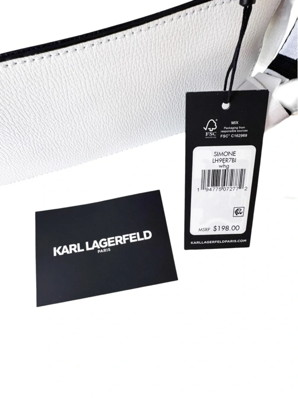 NWT Karl Lagerfeld Paris SIMONE CAMERA Crossbody Bag Logo Strap White with Gold